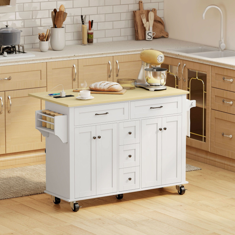 Kitchen Island Cart with Power Outlet & Drop Leaf, 55
