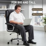 Big and Tall Office Chair 400 lbs, Desk Chair with Spring Cushion, PU Leather, High Back, Swivel Wheels, Black