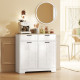 7 Gallon Tilt Out Garbage Cabinet, Kitchen Island with Trash Cabinet, 2 Drawers, Door Racks, Adjustable Shelves, White
