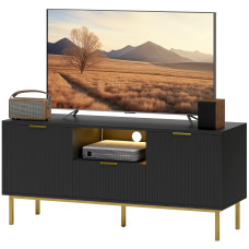Modern TV Console for TVs up to 40 Inch, Entertainment Center with Smart RGB LED Lights and Soft Close Doors, Black
