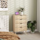 Bedroom Chest of Drawers, 4 Drawer Dresser with Fluted Panels and Solid Wood Legs, Anti-slip Foot Pads, Storage Cabinet for Living Room, Oak