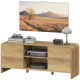 TV Stand for up to 55 Inch TV, Nordic Entertainment Center with 2 Cabinets and 2 Open Shelves for Living Room, Natural Wood