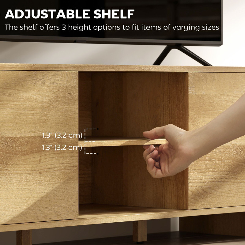 TV Stand for up to 55 Inch TV, Nordic Entertainment Center with 2 Cabinets and 2 Open Shelves for Living Room, Natural Wood