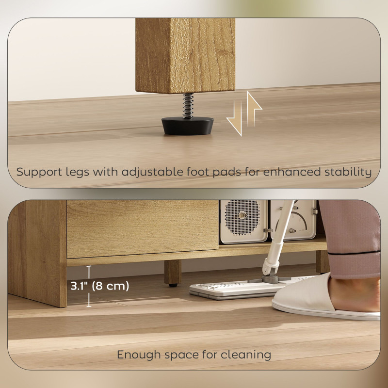 TV Stand for up to 65 Inch TV, Nordic Entertainment Center with 2 Cabinets and 2 Open Shelves for Living Room, Natural