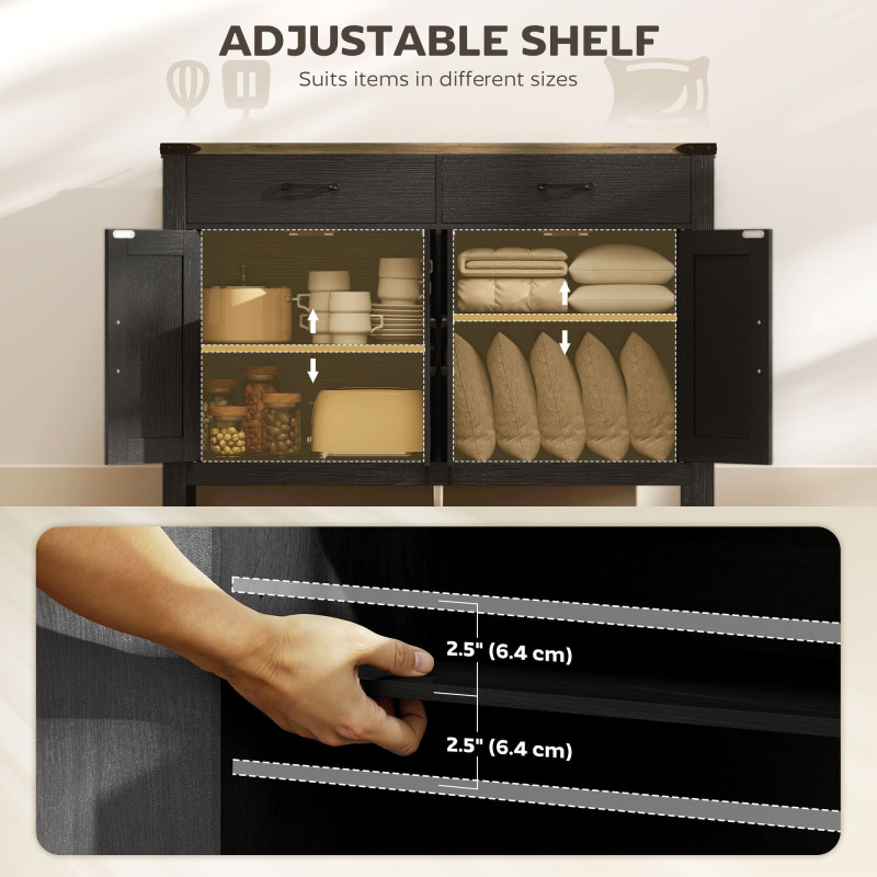 Sideboard Buffet Cabinet, Farmhouse Kitchen Storage Cabinet w/ 2 Drawers and Shelves for Living Room, Entryway