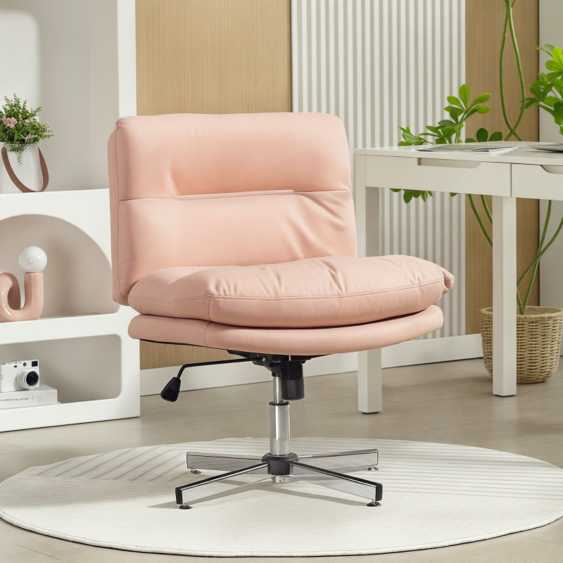 Armless Office Chair, Criss Cross Chair with Adjustable Height & Tilt Function for Home Office, Study, Pink