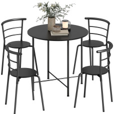 5 Piece Dining Table Set, Space Saving Round Dining Set for 4 with Metal Frame for Small Spaces, Black Wood Grain