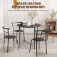 5 Piece Dining Table Set, Space Saving Round Dining Set for 4 with Metal Frame for Small Spaces, Black Wood Grain