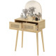 Vanity Desk, Makeup Vanity with with Mirror and 2 Drawers, Natural Wood