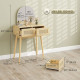 Vanity Desk, Makeup Vanity with with Mirror and 2 Drawers, Natural Wood