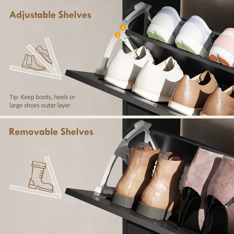 Farmhouse Shoe Storage Cabinet with Side Cabinet and Adjustable Shelves for Entryway, Hallway, Holds 12 Pairs, Black