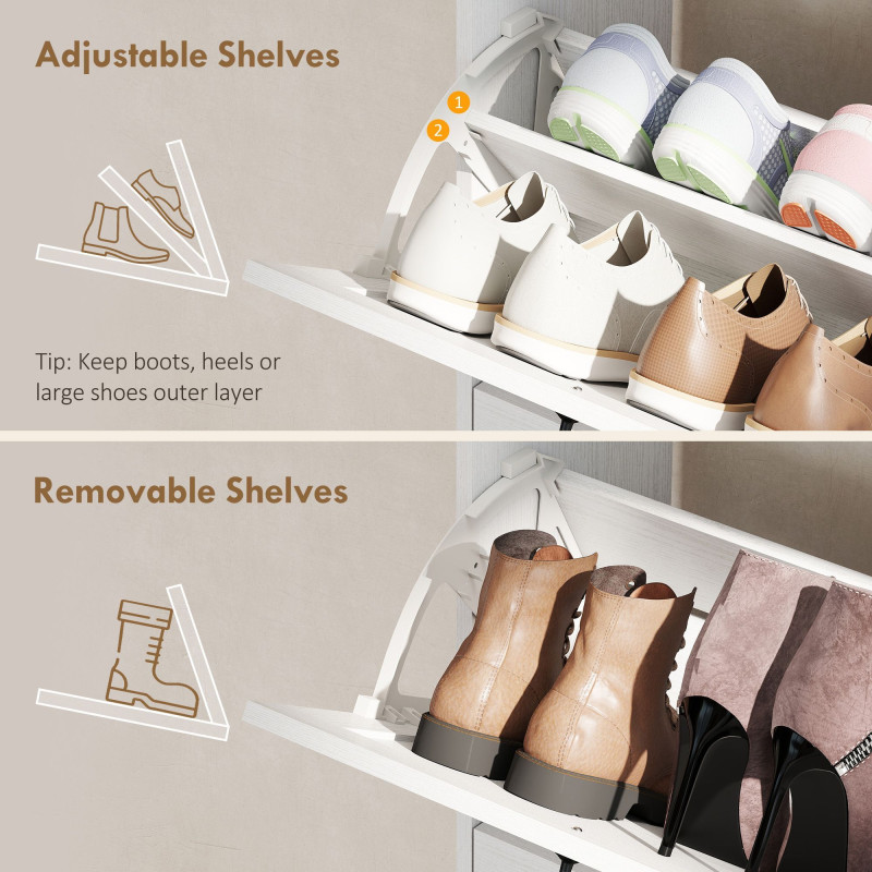 Farmhouse Shoe Storage Cabinet with Side Cabinet and Adjustable Shelves for Entryway, Hallway, Holds 12 Pairs, White