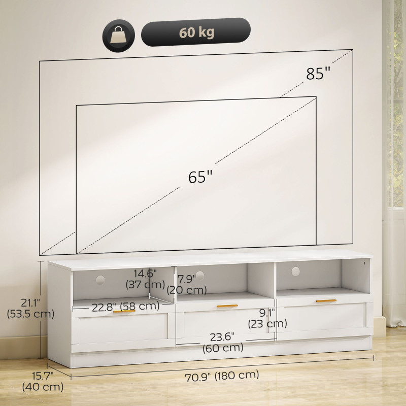 TV Stand with Storage, Modern Entertainment Center with 3 Cabinets and 3 Open Shelves, for TVs up to 85