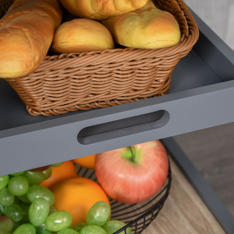 Kitchen Island Rolling Trolley Utility Serving Cart with Drawer  Grey