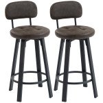 Bar Stools Set of 2, Upholstered Breakfast Bar Chairs with Footrest and Backrest for Kitchen Counter, Brown