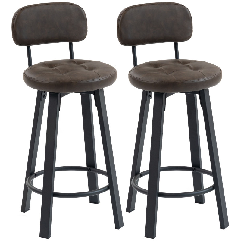 Bar Stools Set of 2, Upholstered Breakfast Bar Chairs with Footrest and Backrest for Kitchen Counter, Brown