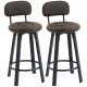 Bar Stools Set of 2, Upholstered Breakfast Bar Chairs with Footrest and Backrest for Kitchen Counter, Brown