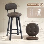 Bar Stools Set of 2, Upholstered Breakfast Bar Chairs with Footrest and Backrest for Kitchen Counter, Brown