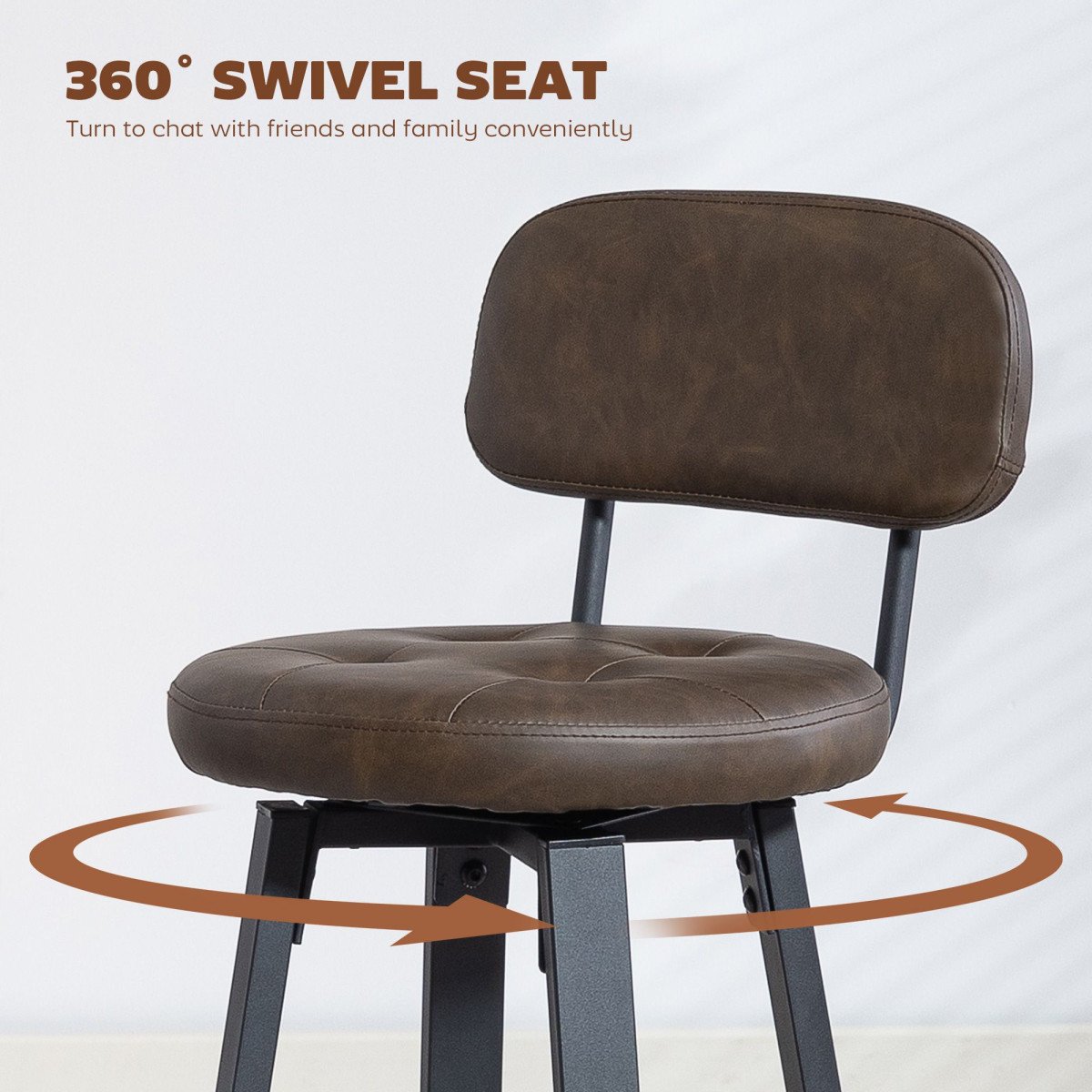 Bar Stools Set of 2, Upholstered Breakfast Bar Chairs with Footrest and Backrest for Kitchen Counter, Brown