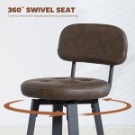Bar Stools Set of 2, Upholstered Breakfast Bar Chairs with Footrest and Backrest for Kitchen Counter, Brown