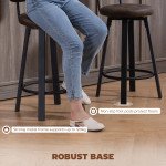 Bar Stools Set of 2, Upholstered Breakfast Bar Chairs with Footrest and Backrest for Kitchen Counter, Brown