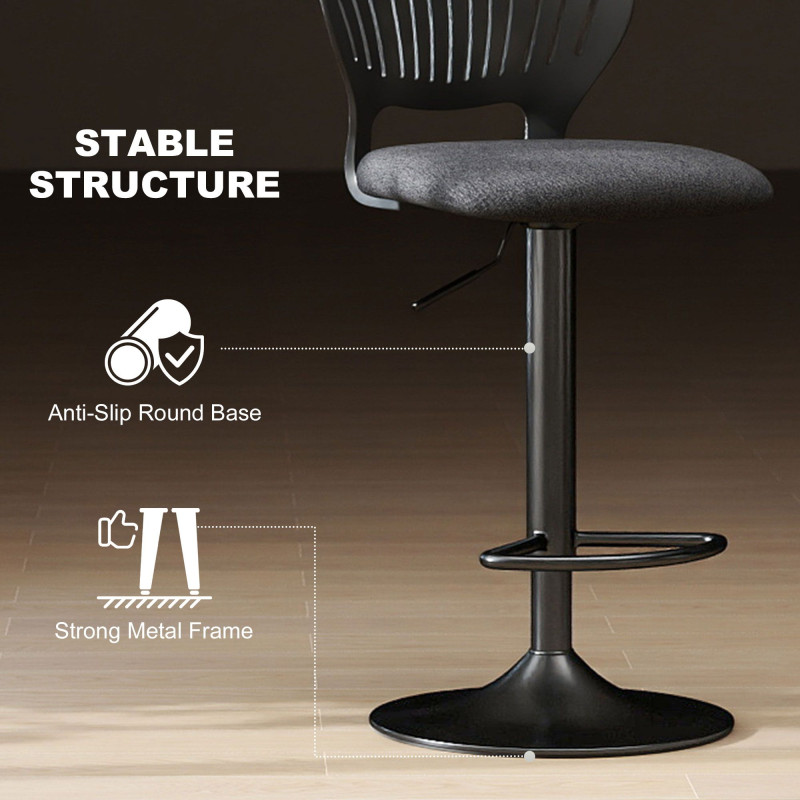 Bar Stools Set of 2, Modern Swivel Counter Height Barstools with Footrest and Hollow Backrest, Black