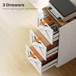 3 Drawer File Cabinet with Silent Slides, Vertical Farmhouse Filing Cabinet Fits Letter/A4 Size Home Office, White