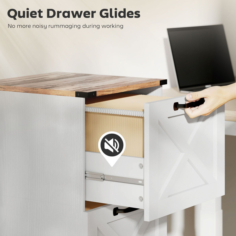 3 Drawer File Cabinet with Silent Slides, Vertical Farmhouse Filing Cabinet Fits Letter/A4 Size Home Office, White