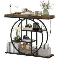 4-Tier Entryway Table with Charging Station LED Lights 39