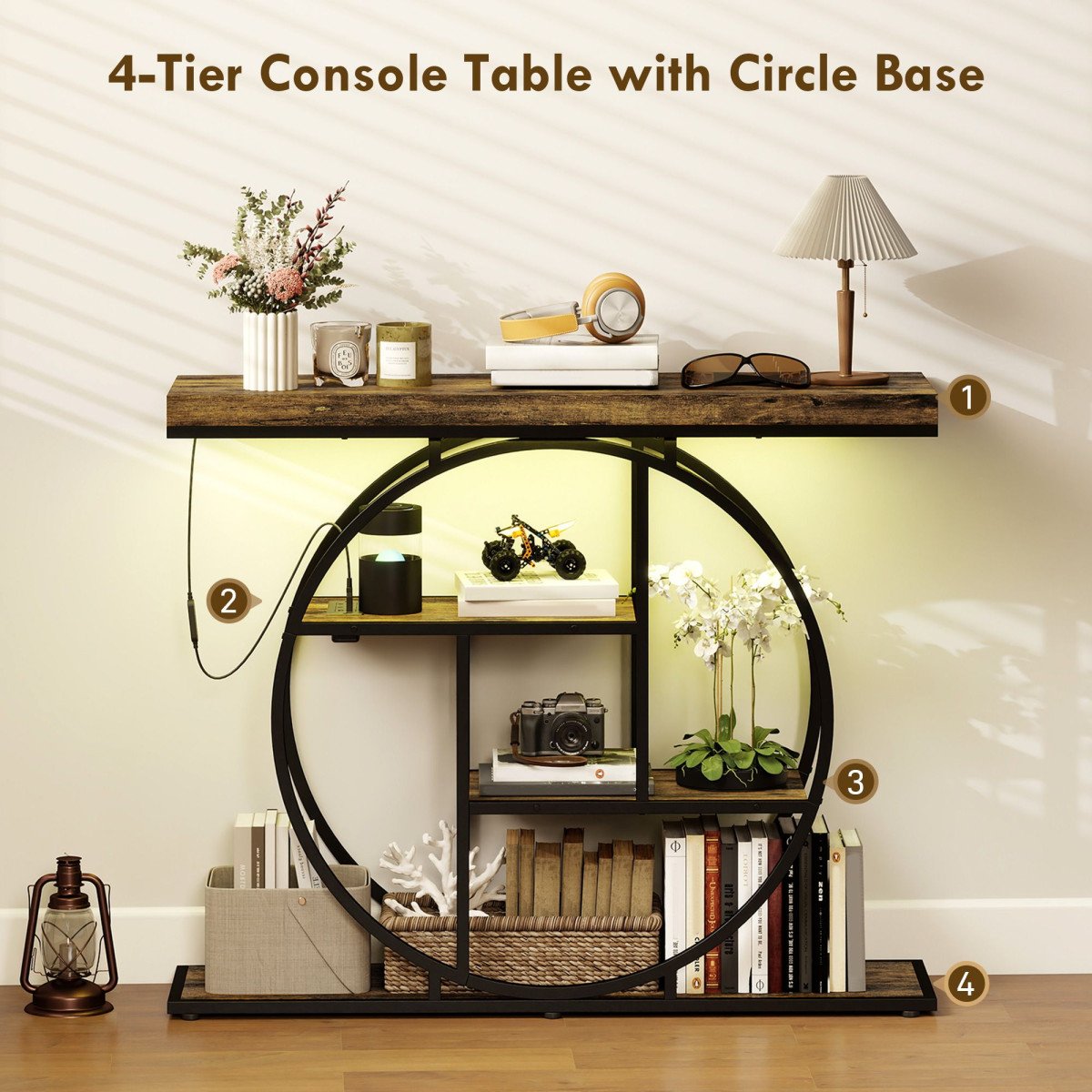 4-Tier Entryway Table with Charging Station LED Lights 39