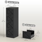 4 Drawer File Cabinet with Silent Slides, Vertical Farmhouse Filing Cabinet Fits Letter/A4 Size Home Office, Black