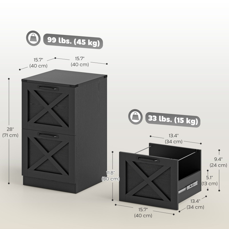 2 Drawer File Cabinet with Silent Slides, Vertical Farmhouse Filing Cabinet Fits Letter/A4 Size Home Office, Black