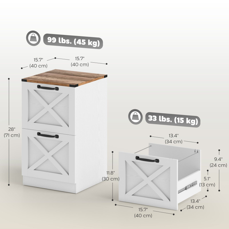 2 Drawer File Cabinet with Silent Slides, Vertical Farmhouse Filing Cabinet Fits Letter/A4 Size Home Office, White