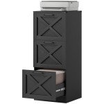 3 Drawer File Cabinet with Silent Slides, Vertical Farmhouse Filing Cabinet Fits Letter/A4 Size Home Office, Black