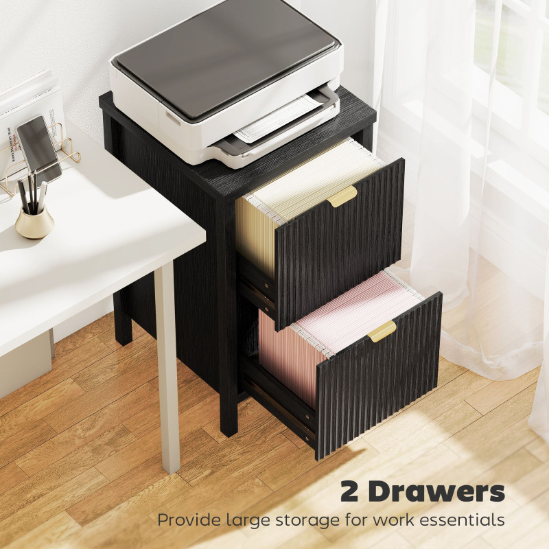 2 Drawer File Cabinet with Silent Slides, Vertical Modern Filing Cabinet Fits Letter/A4 Size Home Office, Black