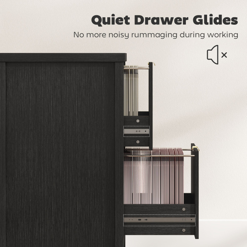 2 Drawer File Cabinet with Silent Slides, Vertical Modern Filing Cabinet Fits Letter/A4 Size Home Office, Black