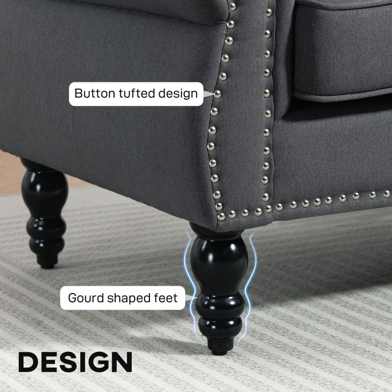 Stylish Midback Double Sofa with Sponge Padding, 2 Seater Sofa Couch, with Rubber Wood Leg, Dark Grey
