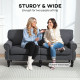 Stylish Midback Double Sofa with Sponge Padding, 2 Seater Sofa Couch, with Rubber Wood Leg, Dark Grey