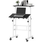 Stand Up Desk, Height & Angle Adjustable Computer Desk with Wheels for Standing or Sitting, Laptop Table, Black