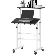 Stand Up Desk, Height & Angle Adjustable Computer Desk with Wheels for Standing or Sitting, Laptop Table, Black