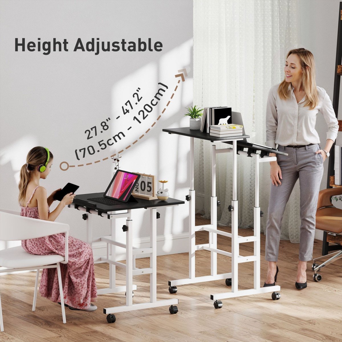 Stand Up Desk, Height & Angle Adjustable Computer Desk with Wheels for Standing or Sitting, Laptop Table, Black