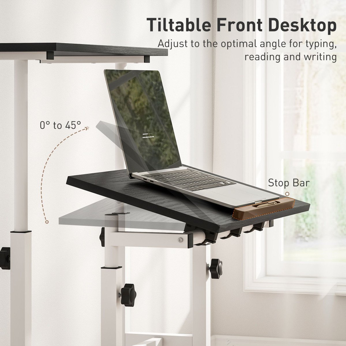 Stand Up Desk, Height & Angle Adjustable Computer Desk with Wheels for Standing or Sitting, Laptop Table, Black