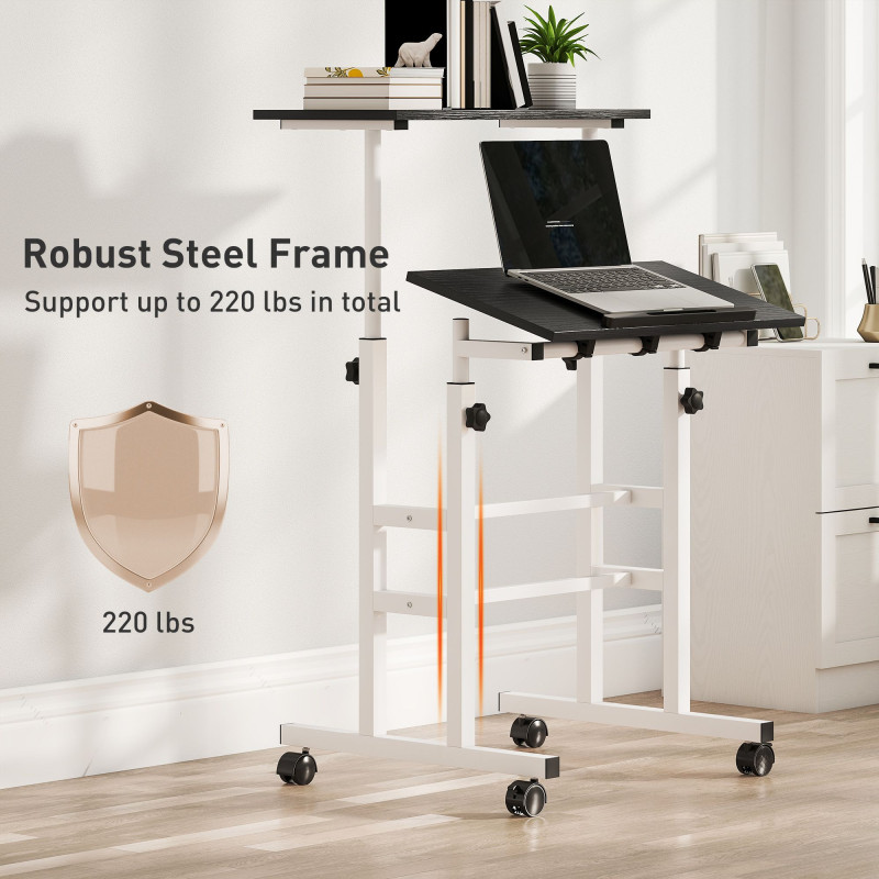 Stand Up Desk, Height & Angle Adjustable Computer Desk with Wheels for Standing or Sitting, Laptop Table, Black