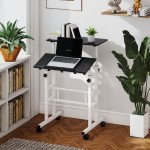 Stand Up Desk, Height & Angle Adjustable Computer Desk with Wheels for Standing or Sitting, Laptop Table, Black