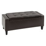 Storage Ottoman Bench, PU Leather Upholstered Bench with Tufted Design, Brown