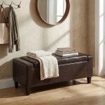 Storage Ottoman Bench, PU Leather Upholstered Bench with Tufted Design, Brown