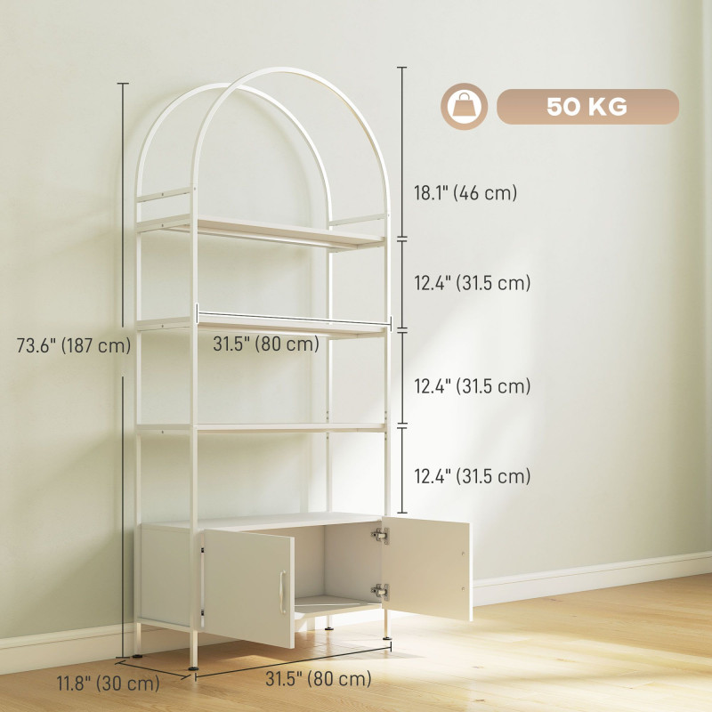 4-Tier Arched Shelving Unit with Cabinet, Bookshelf for Living Room, Office, 31.5