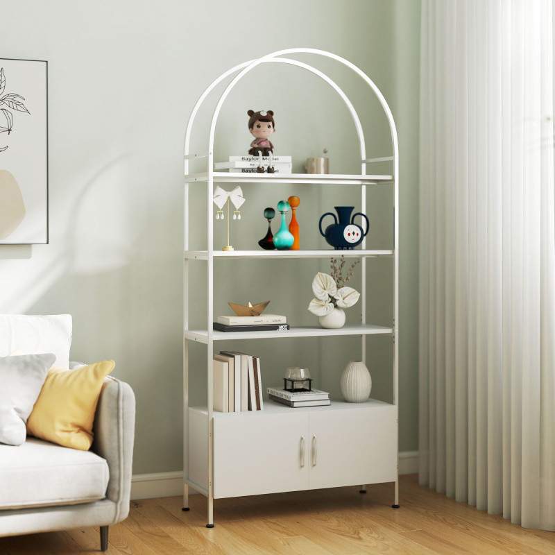 4-Tier Arched Shelving Unit with Cabinet, Bookshelf for Living Room, Office, 31.5