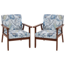 2 PCS Modern Accent Chairs with Cushioned Seat, Upholstered Linen-Feel Armchair for Bedroom, Living Room, Multicolored