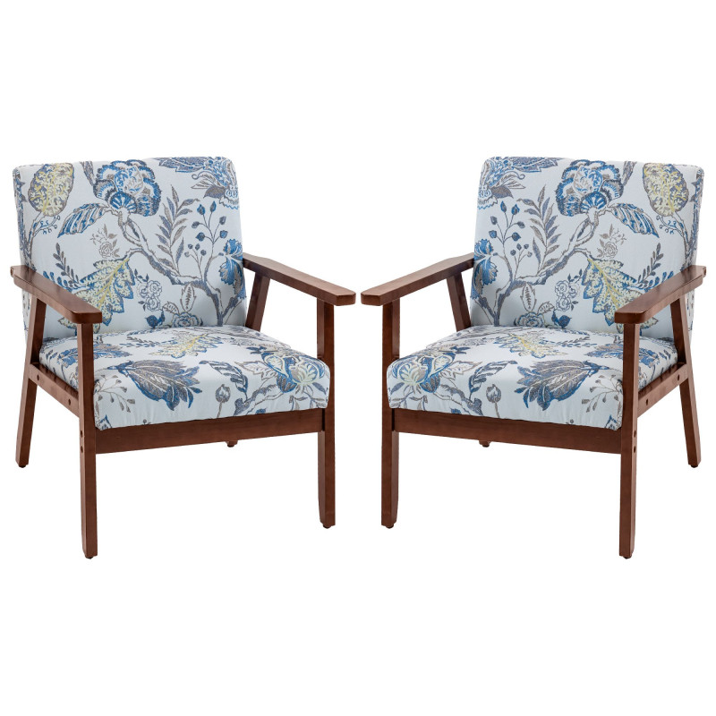 2 PCS Modern Accent Chairs with Cushioned Seat, Upholstered Linen-Feel Armchair for Bedroom, Living Room, Multicolored